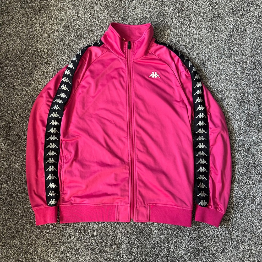 Kappa Track Jacket Pink Logo Taped Sleeve Full Zip XL